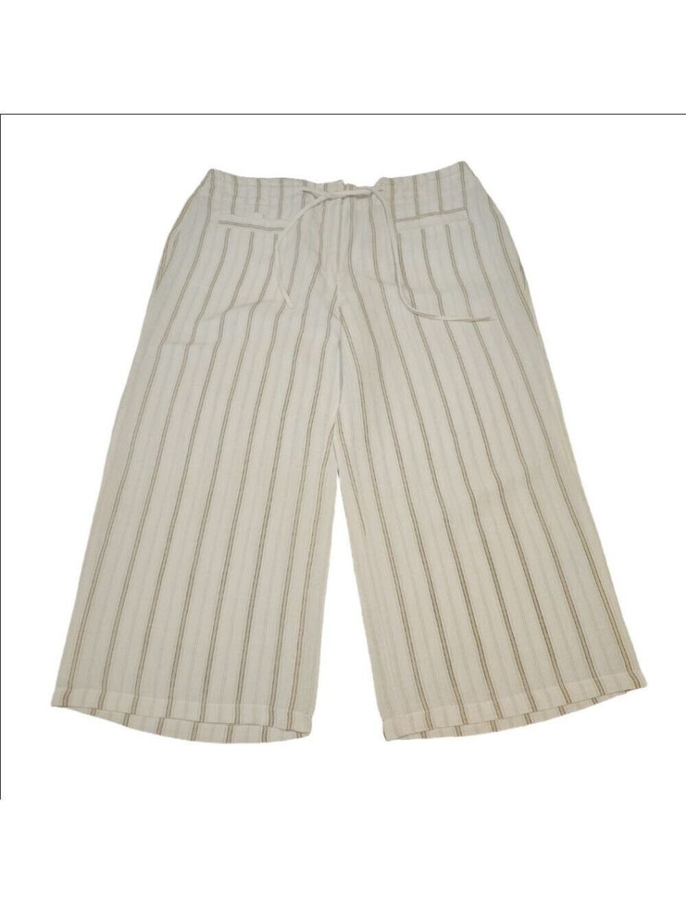 Women's CONNECTION 18 White & Brown Striped Wide Leg Capri Pants Size L